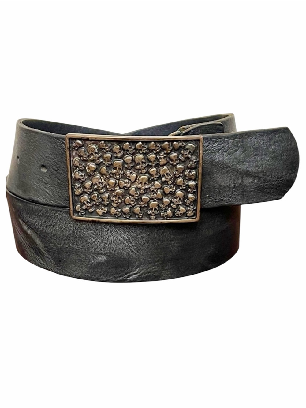 Dei Giovani luxury belt genuine Italian leather distressed skull buckle EUC
